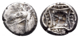 CARIA. Halikarnassos. Circa 500-480 BC. Tetrobol (Silver, 11 mm, 1.79 g). Head of a ketos to left. Rev. Incuse with a geometric pattern. SNG Kayhan 81...