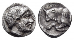 CARIA. Uncertain mint. Circa 380-340 BC. Diobol (Silver, 11 mm, 1.42 g, 2 h), Konuk Mint "E". Male head to right, with moustache and curly beard. Rev....