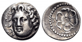 ISLANDS OFF CARIA, Rhodos. Rhodes. Circa 88/42 BC-AD 14. Drachm (Silver, 17 mm, 3.35 g, 7 h). Radiate head of Helios facing, turned slightly to the le...