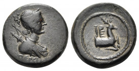 LYDIA. Hierocaesareia. Autonomous issues, Circa 1st century BC. (Bronze, 18 mm, 5.52 g, 9 h). ΠΕΡCIK Draped bust of Artemis to right, bow and quiver a...
