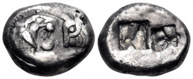 KINGS OF LYDIA. Kroisos, Circa 560-546 BC. Half Stater (Silver, plated, 15.5 mm, 3.97 g), Sardes, circa 550-546. Confronted foreparts of a lion, on th...