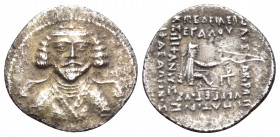 KINGS OF PARTHIA. Phraates III, Circa 70/69-58/7 BC. Drachm (Silver, 19 mm, 3.52 g, 1 h), Rhagae, circa 63/2-62/1. Diademed bust of Phraates III facin...