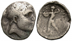 BAKTRIA, Greco-Baktrian Kingdom. Diodotos II, circa 235-225 BC. Drachm (Silver, 15 mm, 3.80 g, 11 h), mint B ("Baktra"). Diademed head of Diodotos I t...