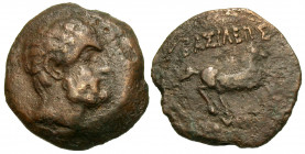 BAKTRIA, Greco-Baktrian Kingdom. Euthydemos I, circa 225-200 BC. (Bronze, 20 mm, 6.69 g, 3 h), Aï Khanoum, c. 225-208/6. Bearded head of Herakles to r...