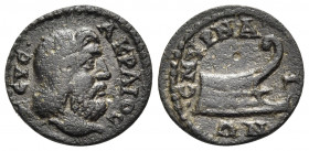 IONIA. Smyrna. Pseudo-autonomous issue, Circa 2nd century. (Bronze, 18 mm, 3.03 g, 7 h). CEYC AKPAIOC Bearded head of Zeus Akraios to right. Rev. CMYP...