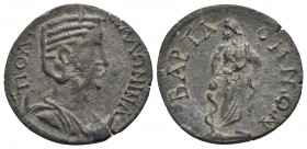 CARIA. Bargasa. Salonina, Augusta, 254-268. (Bronze, 24 mm, 5.15 g, 6 h). ΠΟ ΛΙ CΑΛΛΩΝΙΝΑ Diademed and draped bust of Salonina to right, resting on a ...