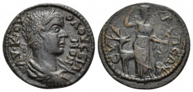 PHRYGIA. Eucarpeia. Volusian, 251-253. (Bronze, 23 mm, 5.26 g, 5 h). ΑΥ Κ ΟΥ-ΟΛΟΥCCΙΑ/ΝΟΝ Laureate, draped and cuirassed bust of Volusian to right. Re...
