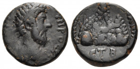 CAPPADOCIA. Caesarea. Lucius Verus, 161-169. (Bronze, 20 mm, 8.51 g, 6 h), year 2 = . ΑΥ Κ OΥΗΡΟC CEΒ Laureate head of Lucius Verus to right. Rev. ΚΑΙ...