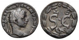 SYRIA, Seleucis and Pieria. Antioch. Elagabalus, 218-222. (Bronze, 19 mm, 4.27 g, 11 h). AYT KAI MAP AY ANTΩNINOC Laureate head of Elagabalus to right...