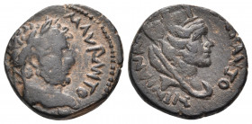 MESOPOTAMIA. Edessa. Caracalla, 198-217. (Bronze, 20 mm, 5.41 g, 6 h). M AVR AVTO-N[INVS P F AVG] Laureate head of Caracalla to right. Rev. [COL MET] ...