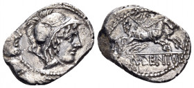 Cn. Lentulus Clodianus, 88 BC. Denarius (Silver, 21 mm, 3.69 g, 8 h), Rome. Helmeted bust of Mars to right, seen from behind, wearing balteus over rig...