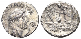 Sextus Pompey, 37-36 BC. Denarius (Silver, 18 mm, 3.72 g, 2 h), military mint in Sicily. [MAG · PI]VS · IMP · ITER Bare head of Pompeius Magnus to rig...