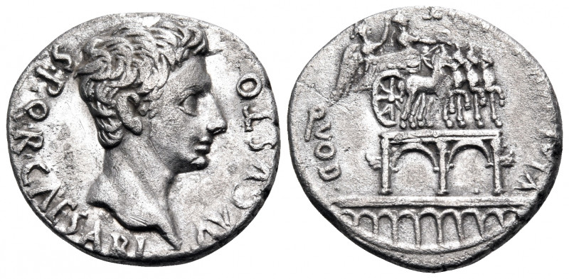 Augustus, 27 BC-AD 14. Denarius (Silver, 18.5 mm, 3.62 g, 4 h), Uncertain Spanis...