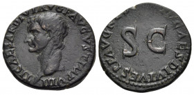 Tiberius, 14-37. As (Copper, 25 mm, 9.60 g, 7 h), restitution issue, struck under Titus, Rome, 80-81. TI CAESAR DIVI AVG F AVGVST IMP VIII Bare head o...