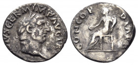 Vitellius, AD 69. Denarius (Silver, 18 mm, 3.14 g, 6 h), Rome, April-December 69. A VITELLIVS GERM IMP AVG TR P Laureate head of Vitellius to right. R...