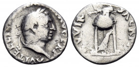Vitellius, 69. Denarius (Silver, 17 mm, 2.97 g, 6 h), Rome, April-December 69. A VITELLIVS GERMAN IMP TR P Laureate head of Vitellius to right. Rev. X...