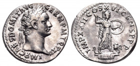 Domitian, 81-96. Denarius (Silver, 19 mm, 3.42 g, 6 h), Rome, 92-93. IMP CAES DOMIT AVG GERM P M TR P XII
 Laureate head of Domitian to right. Rev. IM...