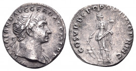 Trajan, 98-117. Denarius (Silver, 18 mm, 2.98 g, 7 h), Rome, circa 107-108. IMP TRAIANO AVG GER DAC P M TR P Laureate bust of Trajan to right, slight ...