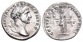 Trajan, 98-117. Denarius (Silver, 19 mm, 3.47 g, 7 h), Rome, 111. IMP TRAIANO AVG GER DAC P M TR P Laureate head of Trajan to right. Rev. AET - AVG / ...