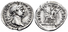 Trajan, 98-117. Quinarius (Silver, 16 mm, 1.67 g, 7 h), Rome, circa 2nd half of 107-111. IMP TRAIANO AVG GER DAC P M TR P Laureate bust of Trajan to r...
