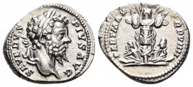 Septimius Severus, 193-211. Denarius (Silver, 19 mm, 3.27 g, 6 h), Rome, 201. SEVERVS PIVS AVG Laureate head of Septimius Severus to right. Rev. PART ...