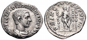 Diadumenian, as Caesar, 217-218. Denarius (Silver, 19 mm, 2.85 g, 6 h), Rome, late July 217 - end February 218. M OPEL ANT DIADVMENIAN CAES Bare-heade...