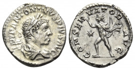 Elagabalus, 218-222. Denarius (Silver, 19 mm, 3.37 g, 6 h), Rome, 220. IMP ANTONINVS PIVS AVG Laureate and draped bust of Elagabalus to right. Rev. CO...
