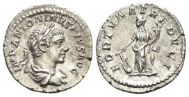 Elagabalus, 218-222. Denarius (Silver, 19 mm, 2.66 g, 6 h), Rome, 219-220. IMP ANTONINVS PIVS AVG Laureate and draped bust of Elagabalus to right. Rev...