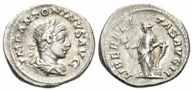 Elagabalus, 218-222. Denarius (Silver, 20 mm, 3.47 g, 6 h), Rome, 219-220. IMP ANTONINVS AVG Laureate and draped bust of Elagabalus to right. Rev. LIB...
