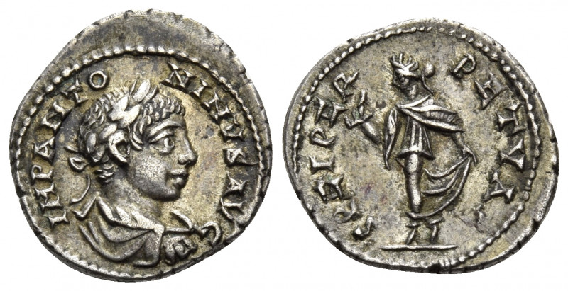 Elagabalus, 218-222. Denarius (Silver, 19 mm, 3.25 g, 7 h), Antioch, 218-219. IM...