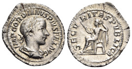 Gordian III, 238-244. Denarius (Silver, 22 mm, 2.98 g, 12 h), Rome, 240. IMP GORDIANVS PIVS FEL AVG Laureate, draped and cuirassed bust of Gordian III...