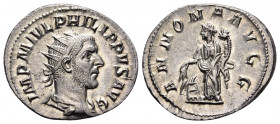 Philip I, 244-249. Antoninianus (Silver, 23 mm, 3.90 g, 6 h), Rome, 246. IMP M IVL PHILIPPVS AVG Radiate, draped and cuirassed bust of Philip I to rig...