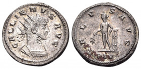 Gallienus, 253-268. Antoninianus (Billon, 20 mm, 4.43 g, 12 h), Antioch, 266-267. GALLIENVS AVG Radiate and cuirassed bust of Gallienus to right. Rev....