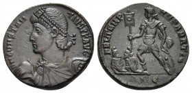Constantius II, 337-361. Centenionalis (Bronze, 20 mm, 4.99 g, 7 h), Antioch, 5th officina (E), 348-350. D N CONSTANTIVS P F AVG Pearl-diademed, drape...