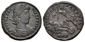 Constantius II, 337-361. Centenionalis (Bronze, 22 mm, 6.55 g, 5 h), Antioch, 3rd officina (Γ), 350-355. D N CONSTANTIVS P F AVG Pearl-diademed, drape...