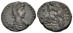 Constantius II, 337-361. Centenionalis (Bronze, 23 mm, 6.92 g, 12 h), Antioch, 9th officina (Θ), 350-355. D N CONSTAN-TIVS P F AVG Pearl-diademed, dra...