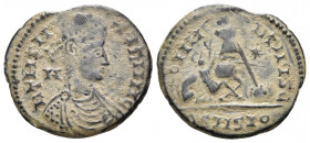 Late Roman imitations, mid-4th century. Centenionalis (Bronze, 23 mm, 4.59 g, 12 h), imitating Constantius II(?) from Siscia. HTHSH-AIΠИИC Diademed, d...