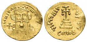 Constans II, 641-668. Solidus (Gold, 20 mm, 4.44 g, 6 h), Constantinople, 1st officina (A), 651/2-654. d N CONSTAN-TINЧS P P AV Crowned and draped bus...