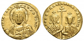 Constantine VII Porphyrogenitus, with Romanus II, 913-959. Solidus (Gold, 20 mm, 4.35 g, 7 h), Constantinople, c. 955-959. +IhS XPS REX REGNANTIЧm+ Fa...