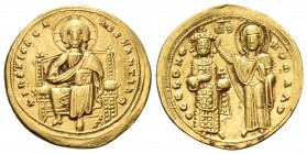 Romanus III Argyrus, 1028-1034. Histamenon (Gold, 23.5 mm, 4.42 g, 7 h), Constantinople. + ΙhS XIS REX REGNANTIhM Christ Pantocrator seated facing on ...