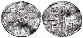 Andronicus II Palaeologus, with Michael IX, 1282-1328. Basilikon (Silver, 20 mm, 1.59 g, 5 h), Constantinople. IC - XC Christ Pantokrator enthroned fa...
