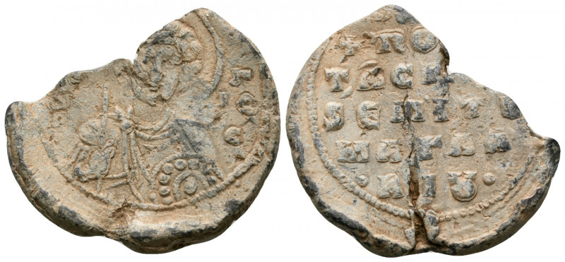 BYZANTINE SEALS. Georgios (?) protospatharios and epi tou manglabiou, circa 11th...