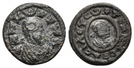 AXUM. Ousanas I, Circa 325-345. Argyros (Silver, 13 mm, 0.70 g, 12 h). AξѠMITѠN Draped bust to right, wearing headcloth; above, crescent with pellet a...