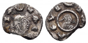 AXUM. Ezanas, Circa 345-360. Argyros (Silver, 10 mm, 0.28 g, 1 h). HZANAC Draped bust to right, wearing headcloth; above, crescent and pellet. Rev. BA...