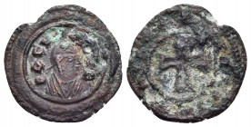 AXUM. Time of Ezanas, Circa 359-380. Lepton (Copper, 15.5 mm, 1.22 g), Anonymous. BACI - ΛEYC Draped bust to right, wearing headcloth; within several ...