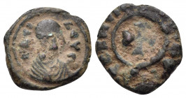 AXUM. Time of Ezanas, Circa 359-380. Lepton (Copper, 13 mm, 1.04 g), Anonymous. BACI - ΛEYC Draped bust to right, wearing headcloth; within several ci...