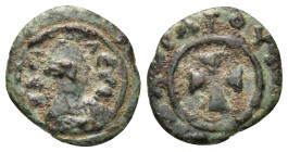 AXUM. Time of Ezanas, Circa 359-380. Lepton (Copper, 12 mm, 0.69 g, 7 h), Anonymous. BACI - ΛEYC Draped bust to right, wearing headcloth; within sever...