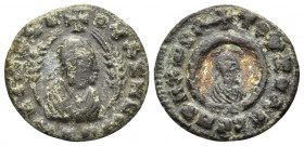 AXUM. Ouazebas, late 4th-early 5th century. (Copper, 17 mm, 1.94 g, 11 h). ⧾ OYAZHBAC BACIΛEVC ("King Ouazebas") draped bust to right, wearing headclo...