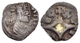 AXUM. Ebana, Circa 460-480. (Silver, 12 mm, 0.40 g). EBΛNΛ crowned and draped bust to right; within several circular borders. Rev. BCΛCIΛEY cross-cros...