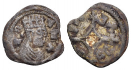 AXUM. Ebana, Circa 460-480. (Silver, 14.5 mm, 0.53 g). EBΛNΛ crowned and draped bust to right; within several circular borders. Rev. BCΛCIΛEY cross-cr...